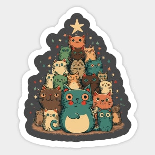 Christmas tree made of happy cats Sticker